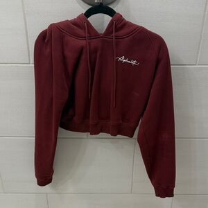 Alphalete Wine Cropped Hoodie with Script Logo